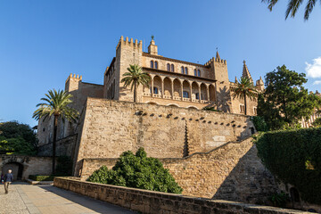 Palma de Mallorca, Spain. The Palau Reial de l'Almudaina (Royal Palace of La Almudaina), an alcazar...