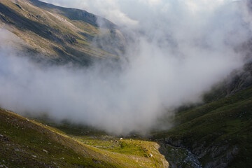 Originally shaped cloud in the green mountain valley