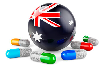 Pills capsule with Australian flag. 3D rendering