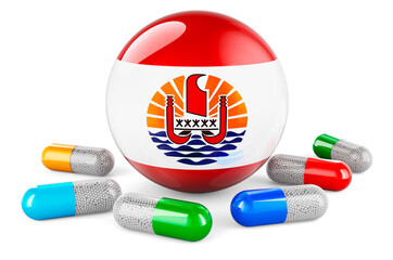 Pills capsule with French Polynesian flag. 3D rendering