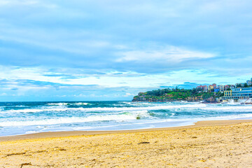 Bondi Beach With Colorful Houses on Pacific Coastline of Sydney Australia