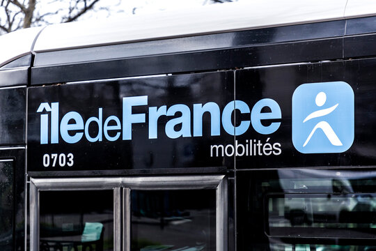 Ile de France Mobilites logo on a bus in Paris, France