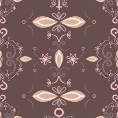 Hand drawn seamless pattern with vulva, female symbols. Body positive concept. Vintage tender floral illustration. - 520089137