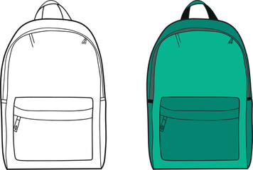 Back to school Element,Outline and Colored Backpack,Educational clip art .