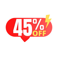 45% flash offer, super red discount icon, Vector illustration, Forty five 