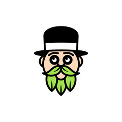 Modern logo old man with a beard of leaves logo design template. vector logo. Old man icons.