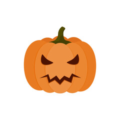 Pumpkin icon on a white background. Orange pumpkin with a smile for your Halloween design. Vector illustration.