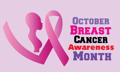 October Is Breast Cancer Awareness Month Poster Pink Ribbon. Vector Illustration.