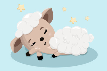 Cute sleeping lamb. Vector illustration of a baby sheep.