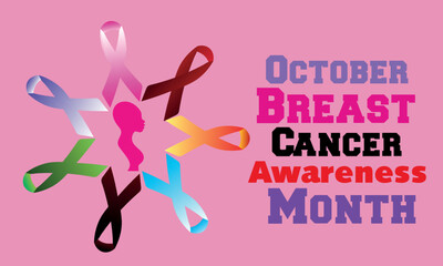 October Is Breast Cancer Awareness Month Poster Pink Ribbon. Vector Illustration.