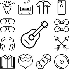Guitar, music icon in a collection with other items