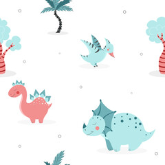 Obraz premium Seamless pattern with dinosaurs, dino pattern, cartoon dino