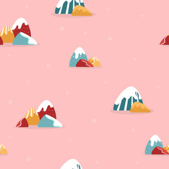 Seamless pattern with mountains, pattern with mountain peaks, cartoon mountains