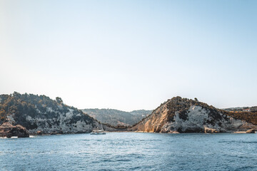 Fototapeta na wymiar Summer vacation at Paxos (Paxi) Antipaxoi Blue Caves Gaios port Lakka Greek Ionian Island Epirus