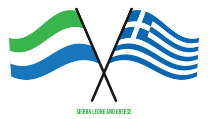 Sierra Leone and Greece Flags Crossed And Waving Flat Style. Official Proportion. Correct Colors.