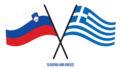 Obraz premium Slovenia and Greece Flags Crossed And Waving Flat Style. Official Proportion. Correct Colors.
