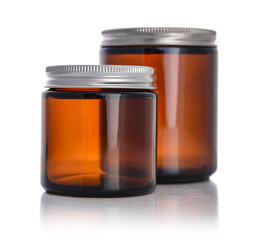 Brown empty cosmetic glass jar