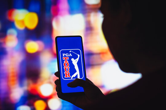 July 29, 2022, Brazil. In this photo illustration, the PGA Tour logo is displayed on a smartphone screen.