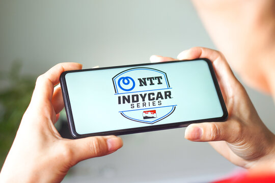July 29, 2022, Brazil. In this photo illustration, the NTT IndyCar Series logo is displayed on a smartphone screen.