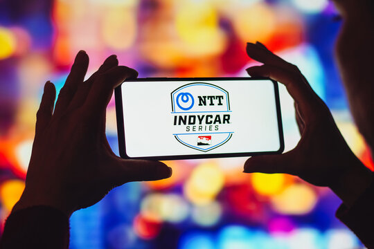 July 29, 2022, Brazil. In this photo illustration, the NTT IndyCar Series logo is displayed on a smartphone screen.