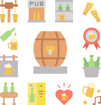 Barrel, beer icon in a collection with other items
