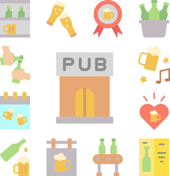 Pub, beer icon in a collection with other items