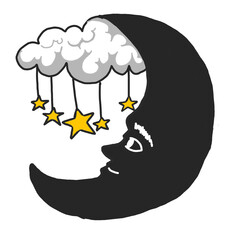 crescent moon illustration art with night star theme