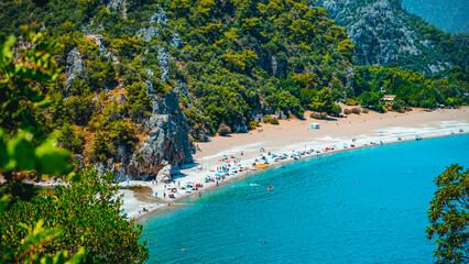 View of Cirali beach and Olimpos (Olympos) mountain in a sunset light. Kemer, Antalya, Mediterranean region, Turkey, Lycia.