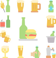 Beer bottle, hamburger icon in a collection with other items