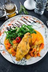 italian dish rabbit with vegetables and gorgonzolla