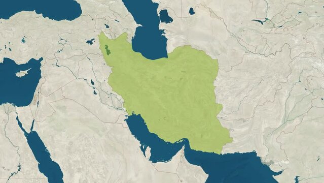Zoom in to the map of Iran with text, textless, and with flag