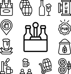 Beer box, beers icon in a collection with other items