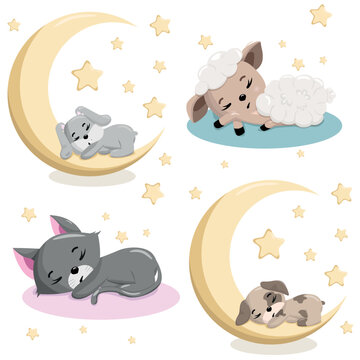 A set of cute sleeping animals. A set of vector images with pets illustration