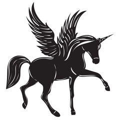 silhouette of a unicorn with wings on a white background isolated