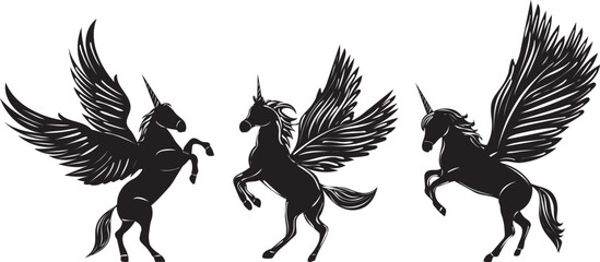 silhouette of a unicorn with wings on a white background isolated, vector © zolotons