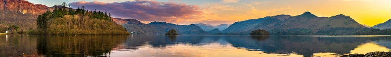 Derwentwater lake at sunset in Lake District. England