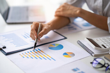 Business Documents, Auditor businesswoman checking searching prepare paperwork or report for...