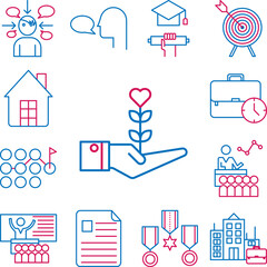 Job resume, growth 2 colored line icon in a collection with other items