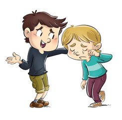 Illustration of a boy cheering up his friend who is sad - 520100304