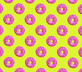 retro pattern with pink donuts on yellow