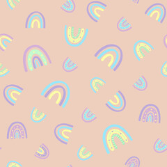 .Abstract rainbow seamless pattern. Childrens pattern in muted pastel colors. 