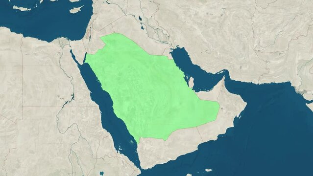 Zoom in to the map of Saudi Arabia with text, textless, and with flag