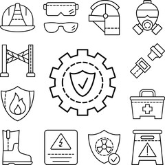 Gear, shield, safety icon in a collection with other items