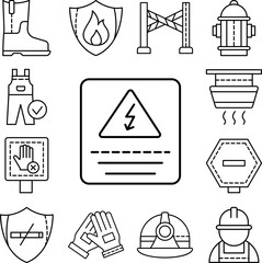 Sign, high voltage icon in a collection with other items