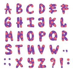 Set English cartoon alphabet for stickers and kids and school accessories and notebooks and fabrics and wrapping paper