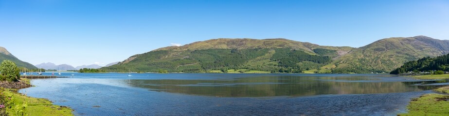 Fototapeta na wymiar Loch Leven panorama in Glencoe village. Scotland
