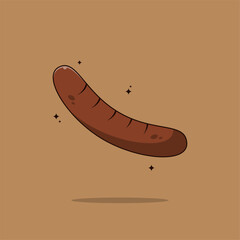Grilled sausage icon. Vector illustration flat icon juicy delicious grilled sausage isolated on brown background