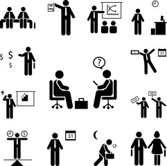 Pictogram of office, jobless, job icon in a collection with other items