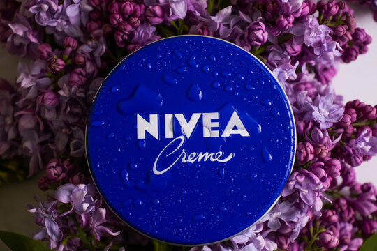   May 8, 2022 cream Nivea flower lilac on a light background