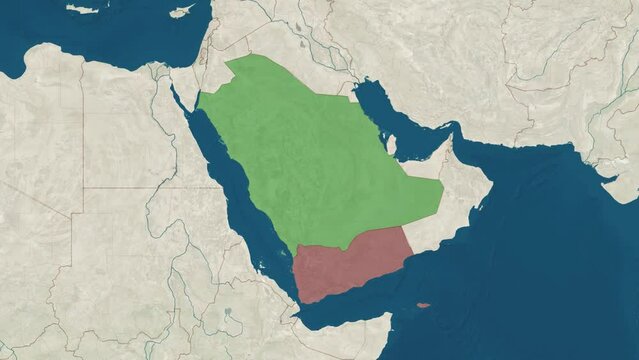 Zoom In To The Map Of Yemen And Saudi Arabia With Text, Textless